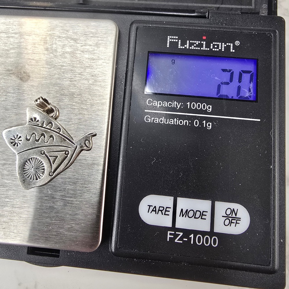 Sterling Silver 925 Southwestern Stamped Butterfly Moth Pendant Signed AJM 2.0g - Picture 7 of 7
